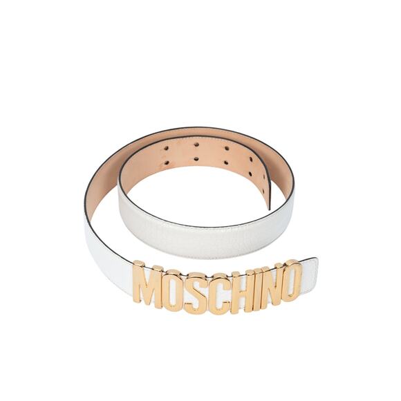 MOSCHINO White Leather Classic Logo Waist Belt Size L